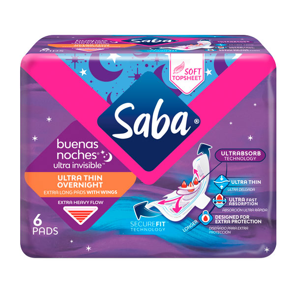 Saba® Ultra Invisible™ Ultra Thin Overnight with Wings